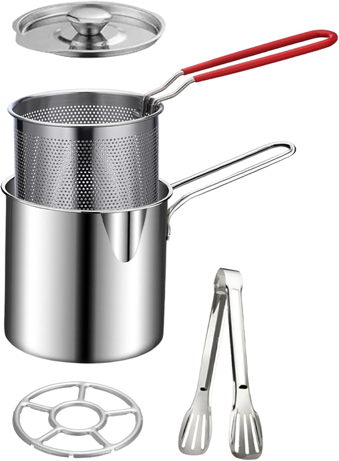 ๐
๐Personal Mini Deep Fryer Set โ Stainless Steel Pot with Lift-Out Draining Basket & Food Tongs