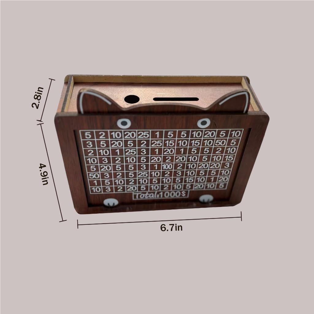 Shaped Wooden Money Saving Challenge Box, $1000 Cash Savings Box for Children or Adults,Coin Bank for Boys and Girls(with Erasable Pen)