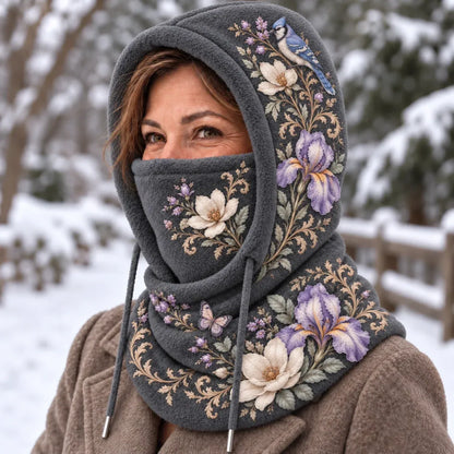 TopSpire®🌸 Women’s Floral 3-in-1 Winter Hood – Fleece-Lined Hat, Face Cover & Neck Warmer