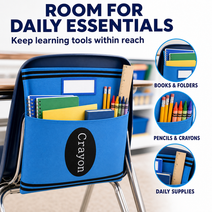 Crayon Chair Back Pockets for Classroom Storage