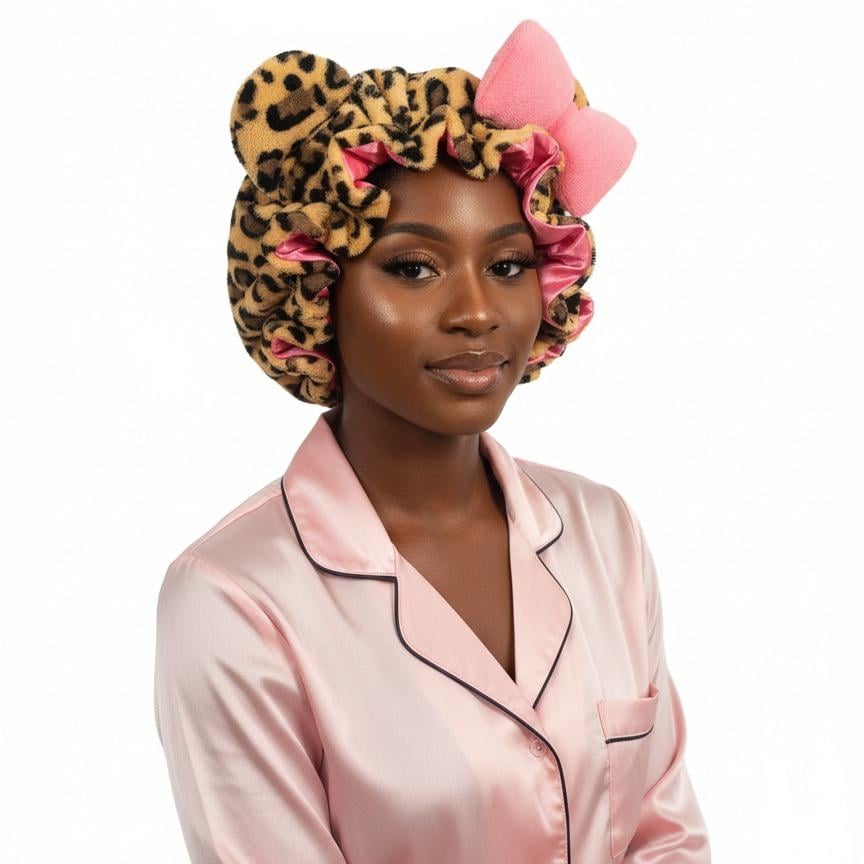 🎀Leopard Print & Pink Teddy Bonnet✨
