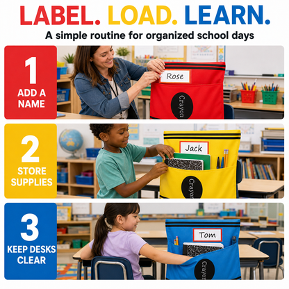 Crayon Chair Back Pockets for Classroom Storage