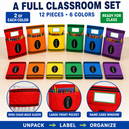 Crayon Chair Back Pockets for Classroom Storage