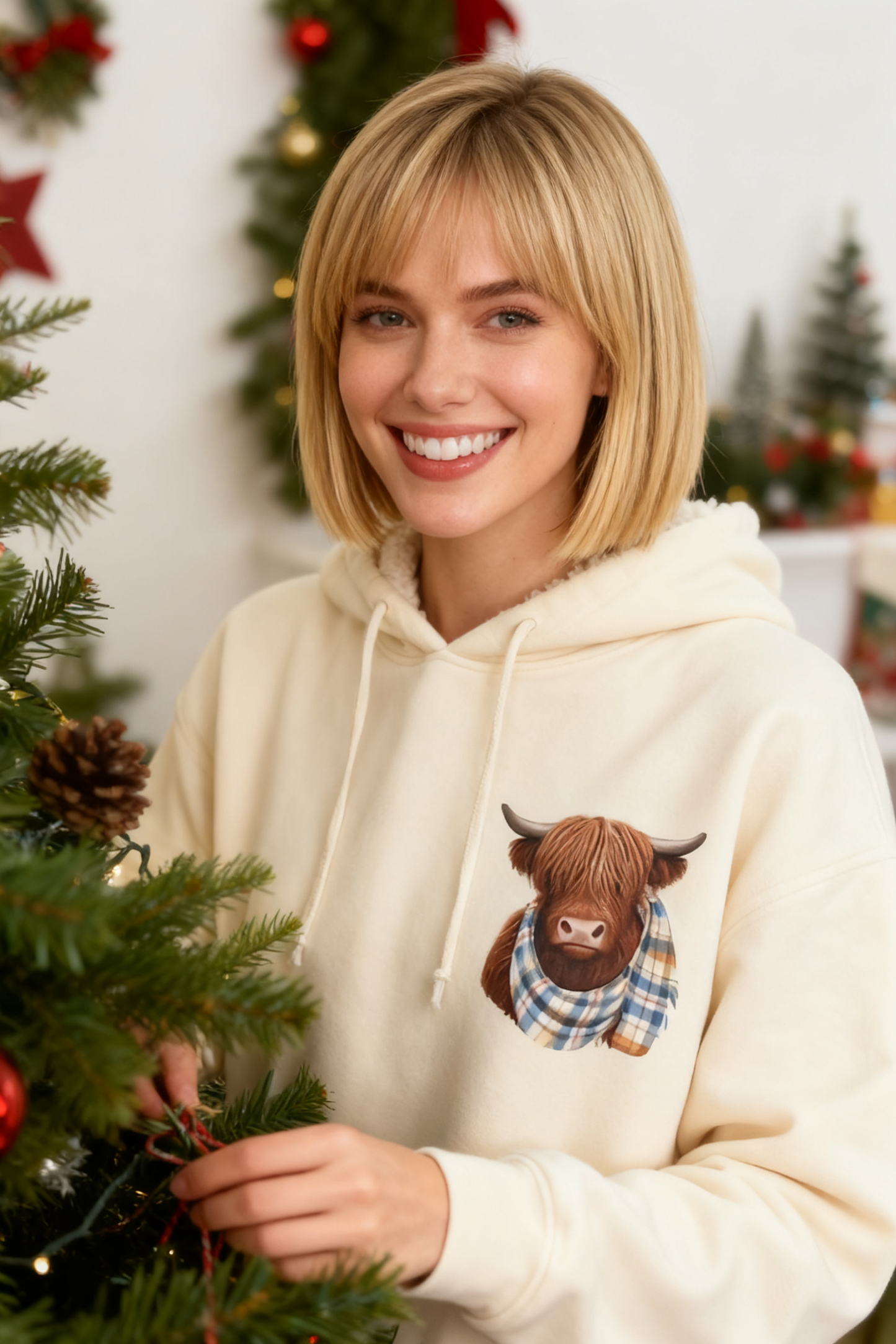 🎄🎅2026 CHRISTMAS SALE 70% OFF!!🎁Cute Highland Cow Cozy Fleece-Lined Hooded Sweatshirt🦬