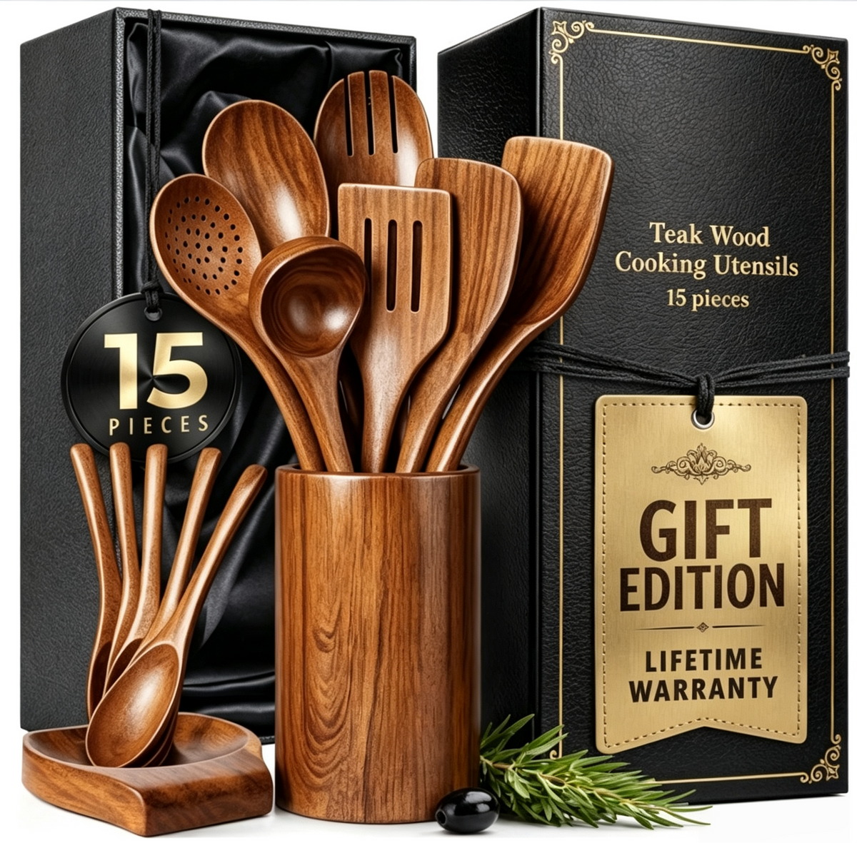 The TeakWood QRAVION™ | Premium Non-Toxic Utensil Set Teak Wood Utensils