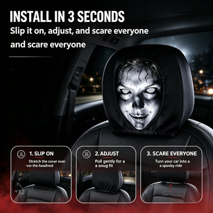 Scary Horror Face Car Headrest Cover - Spooky Halloween Car Accessory