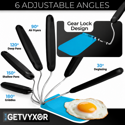 Adjustable Spatula—The spatula that adjusts to your pan — instead of making your wrist adjust to it.