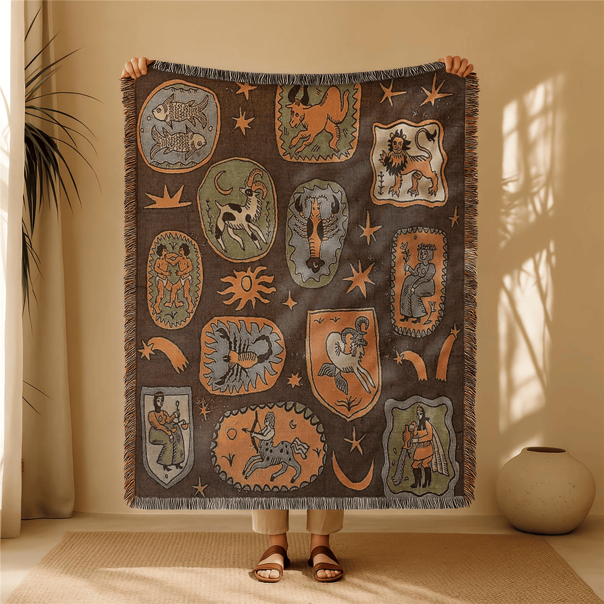 🎃✨Halloween Patchwork Woven Throw Blanket with Tassels