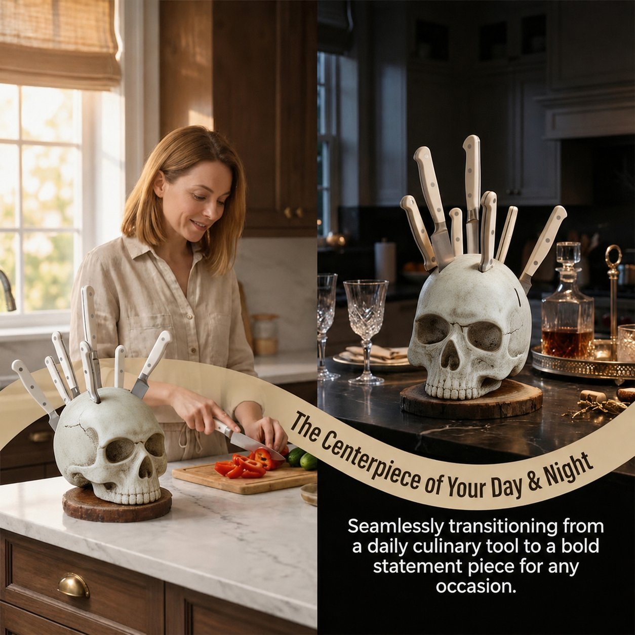 Resin Skull Knife Holder 💀🔪 A Hand-Painted Skull Sculpture That Actually Holds Your Knives