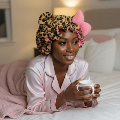 🎀Leopard Print & Pink Teddy Bonnet✨