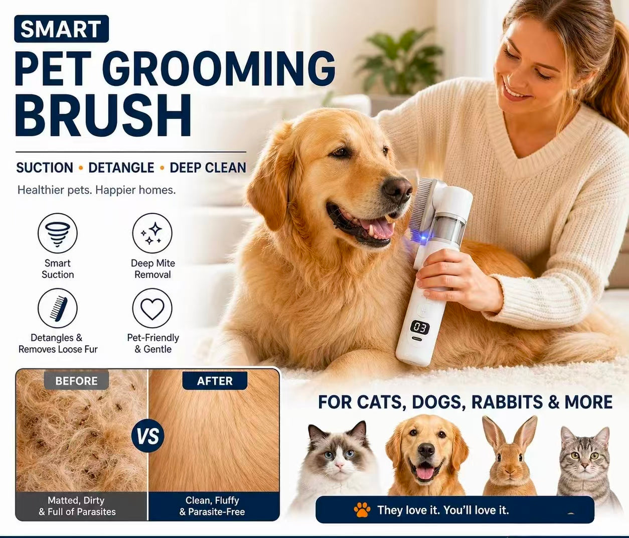 🔥Electric Pet Grooming Comb🐕Keep your furry friends away from mites, fleas and tangled fur!