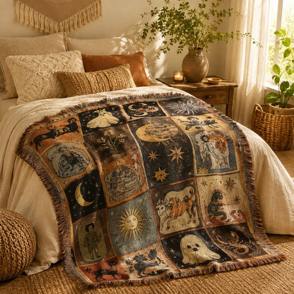 🎃✨Halloween Patchwork Woven Throw Blanket with Tassels
