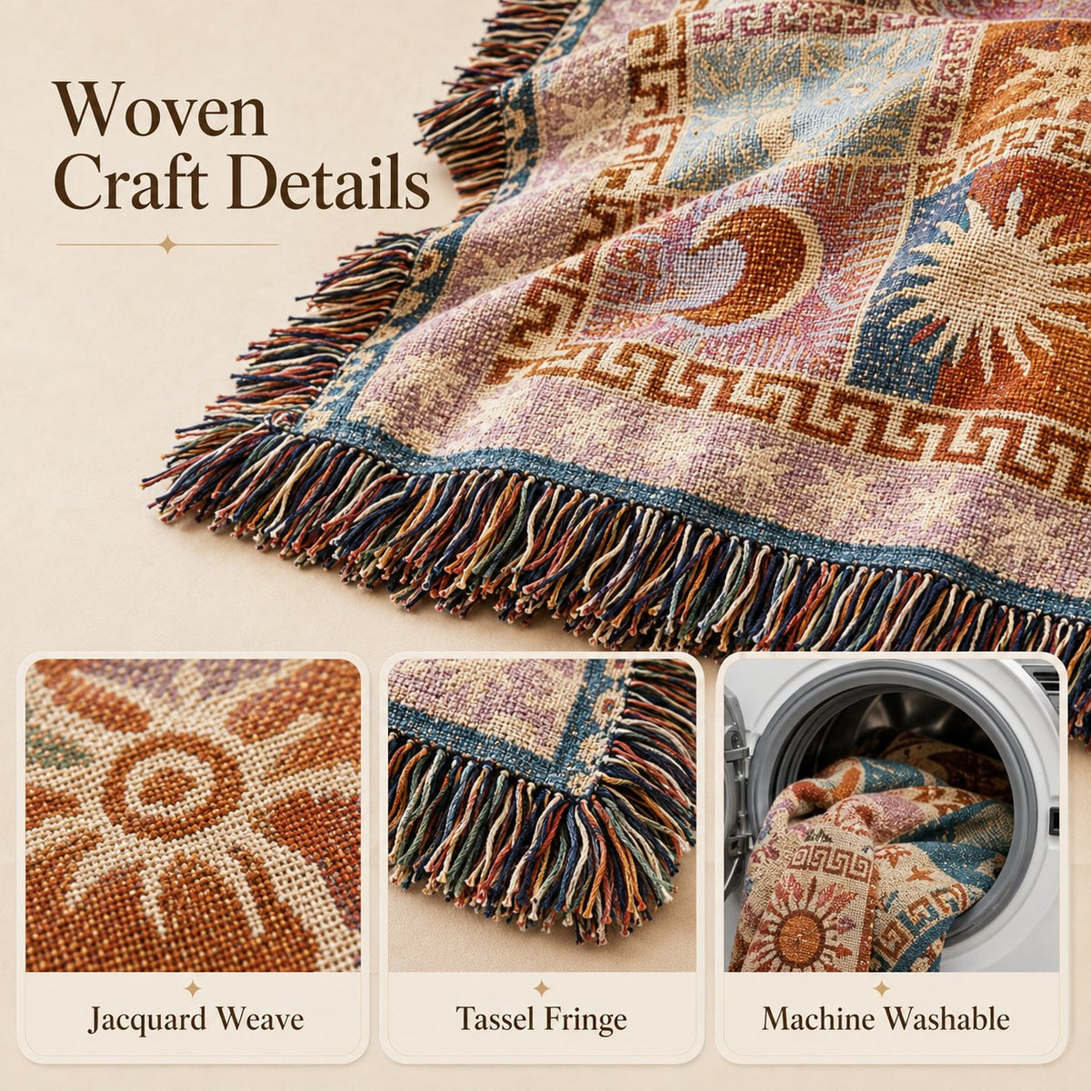 🎃✨Halloween Patchwork Woven Throw Blanket with Tassels
