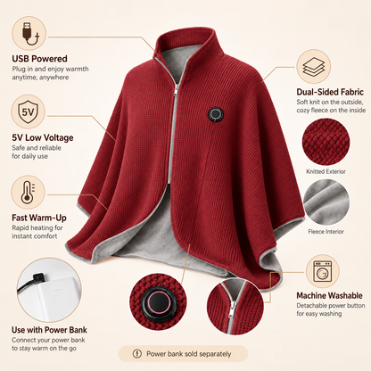 ♨️Heated Warmth Shawl – 8 Heating Zones & 3 Heat Levels