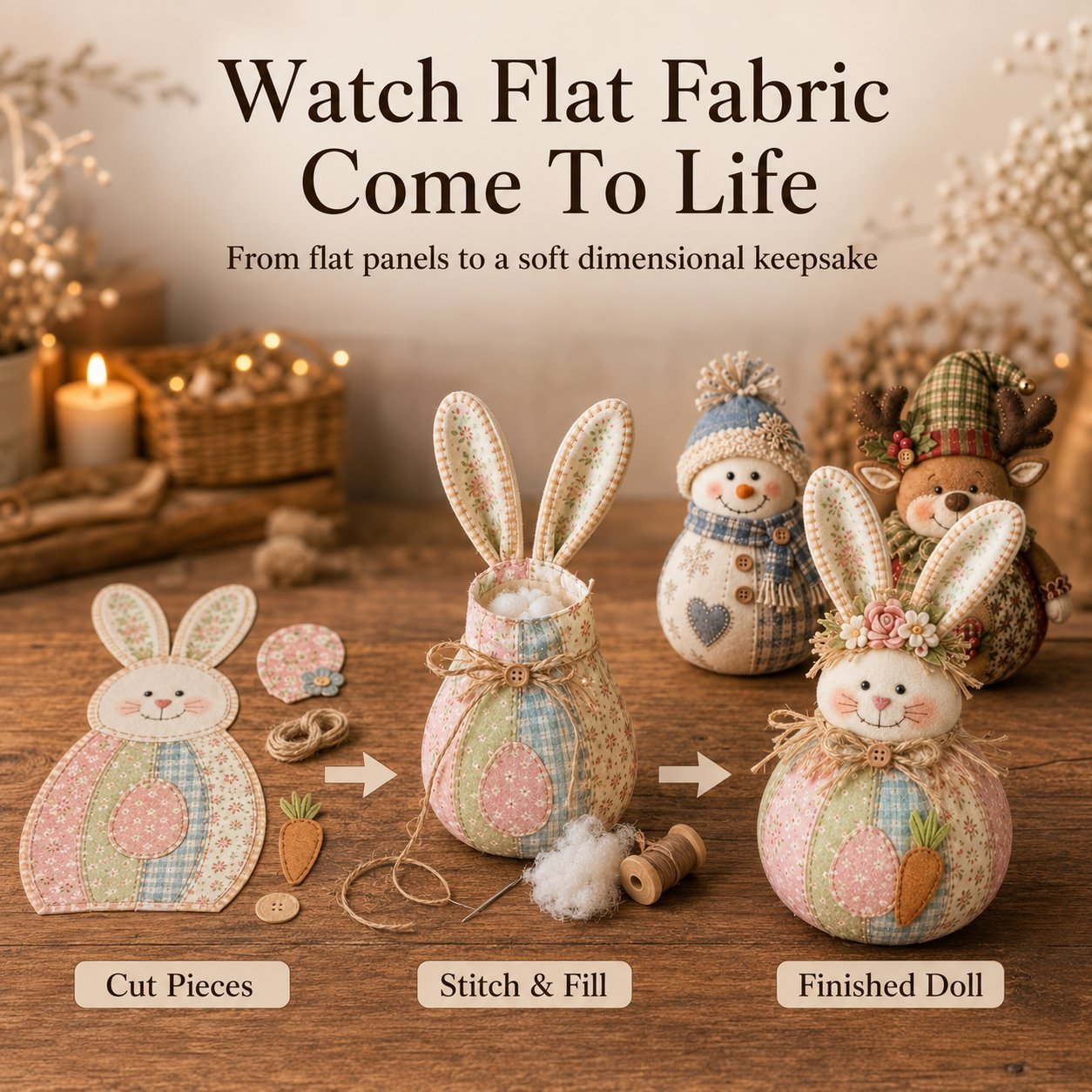 🎄 Save 50% | Christmas Patchwork Doll Sewing Kit – A Cosy Craft for Quiet Moments