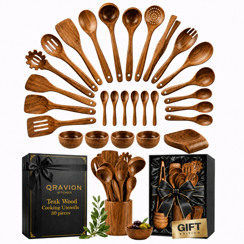 The TeakWood QRAVION™ | Premium Non-Toxic Utensil Set Teak Wood Utensils