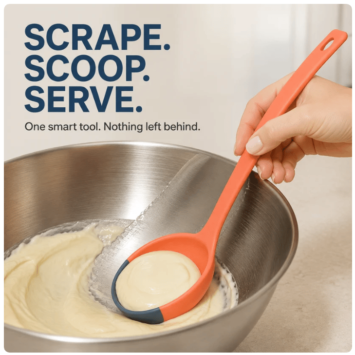 Silicone Spoon - Colorful Silicone Spatula Ladle with a Soft Top to Mold to your Pots & Pans