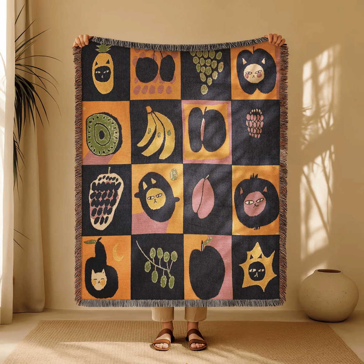 🎃✨Halloween Patchwork Woven Throw Blanket with Tassels