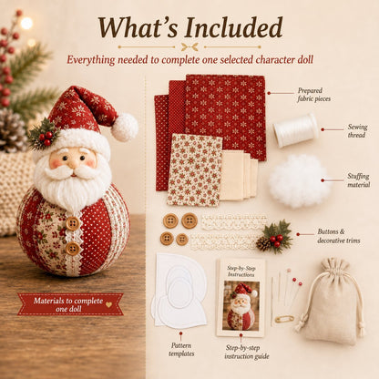🎄 Save 50% | Christmas Patchwork Doll Sewing Kit – A Cosy Craft for Quiet Moments