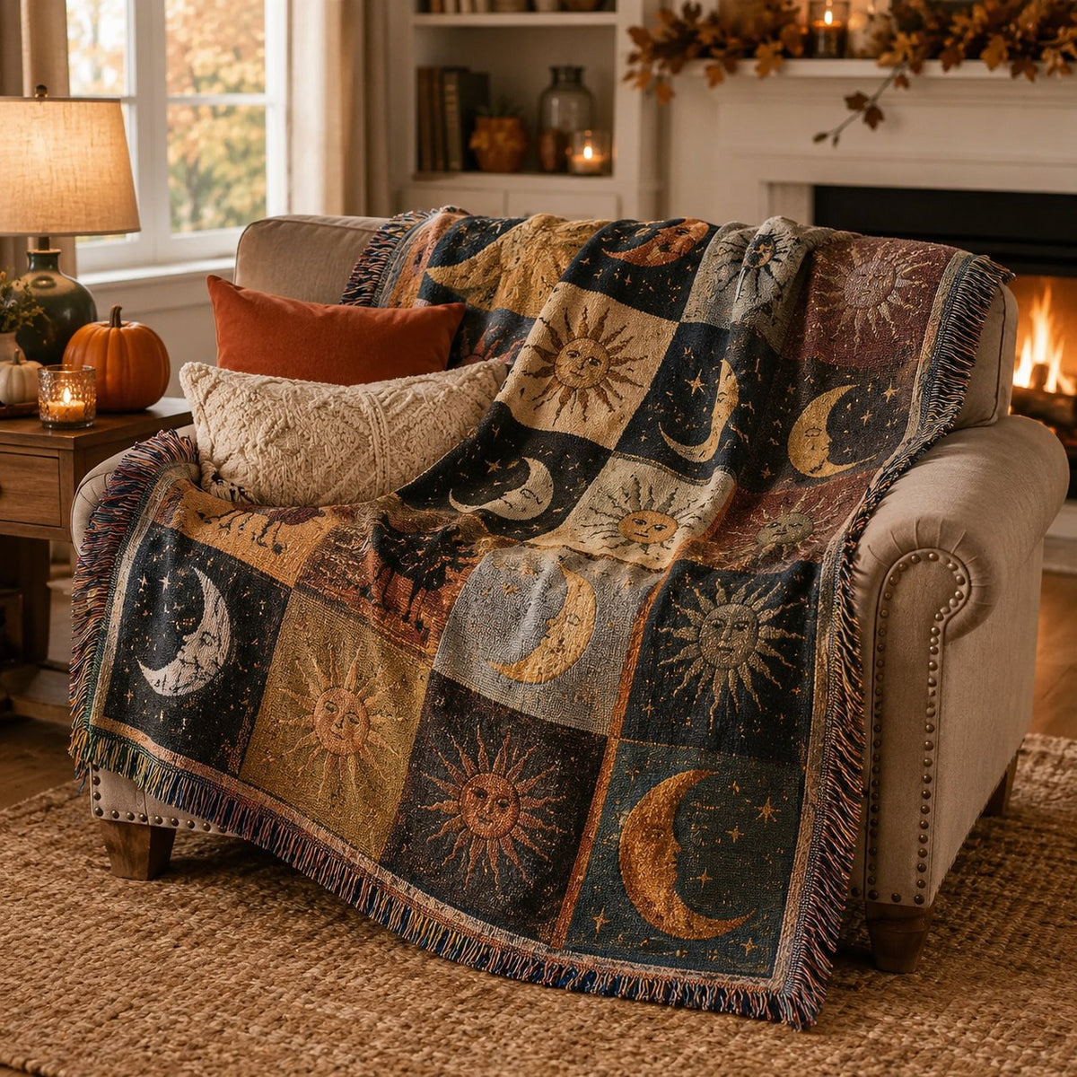 🎃✨Halloween Patchwork Woven Throw Blanket with Tassels