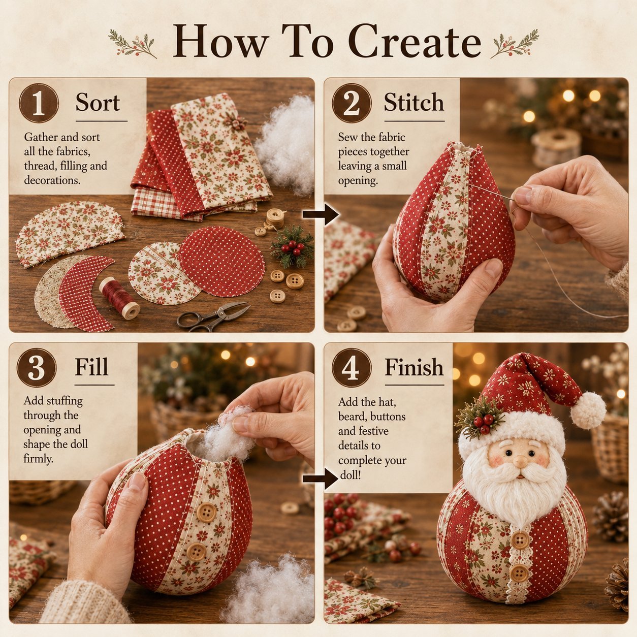 🎄 Save 50% | Christmas Patchwork Doll Sewing Kit – A Cosy Craft for Quiet Moments
