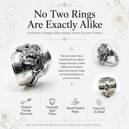 🔥LAST DAY 50% OFF - ✨ Handmade Adjustable Sterling Silver Spoon Ring – Norwegian Swirl with Daisy Design, Crafted from Vintage Silverware