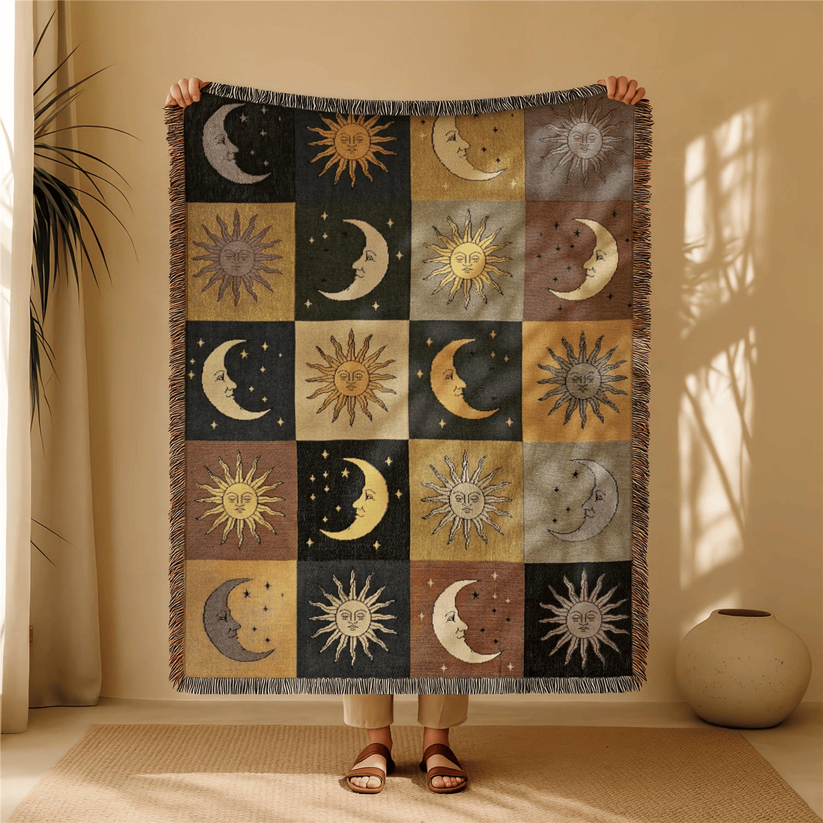 🎃✨Halloween Patchwork Woven Throw Blanket with Tassels