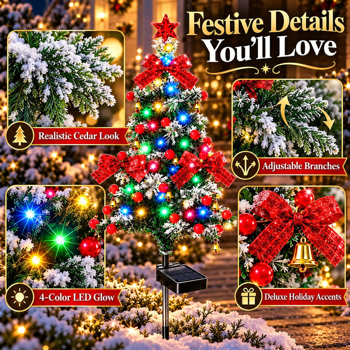 🎄 Solar Cedar Christmas Tree Lights| Festive Outdoor Holiday Decor🔥