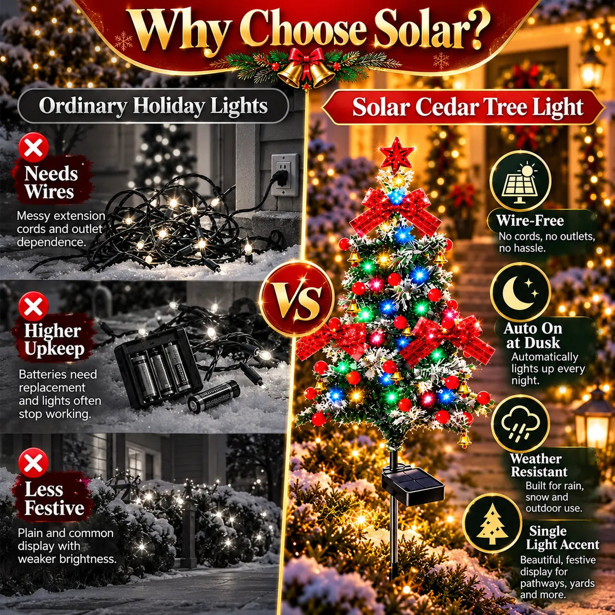 🎄 Solar Cedar Christmas Tree Lights| Festive Outdoor Holiday Decor🔥