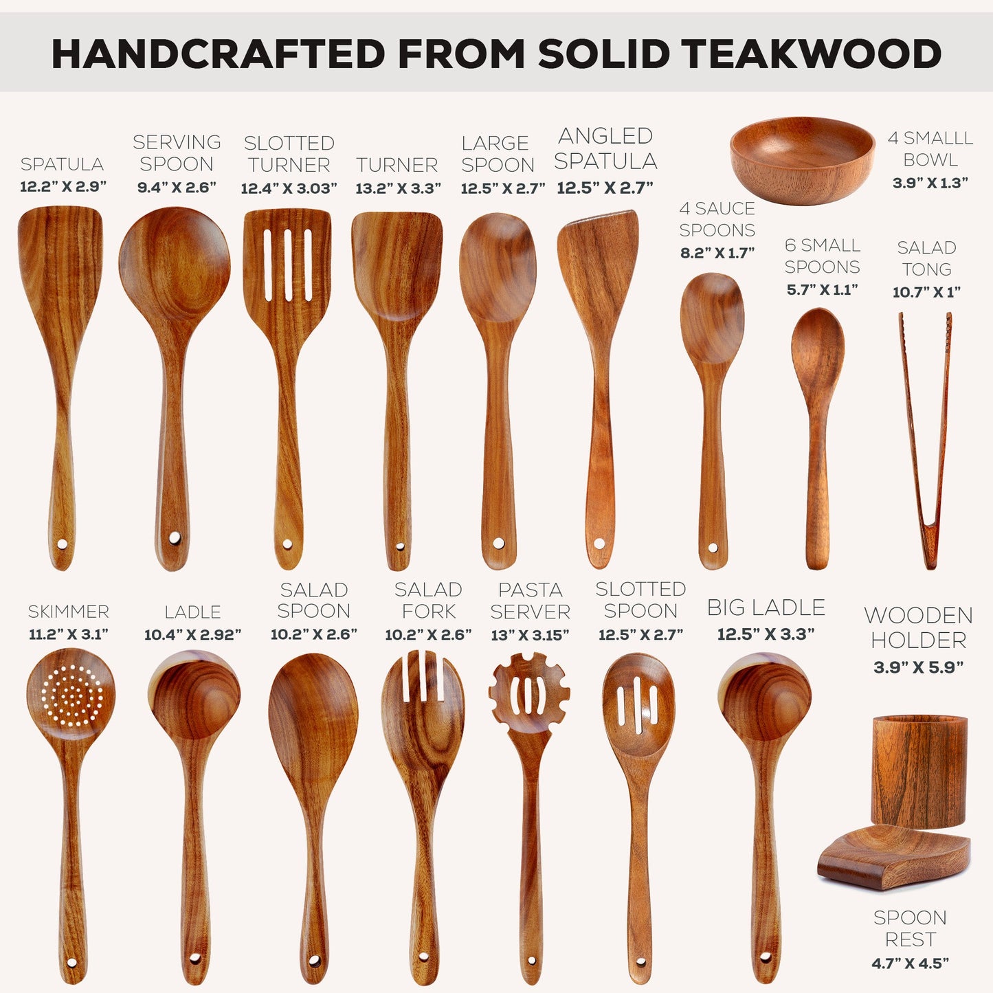 The TeakWood QRAVION™ | Premium Non-Toxic Utensil Set Teak Wood Utensils