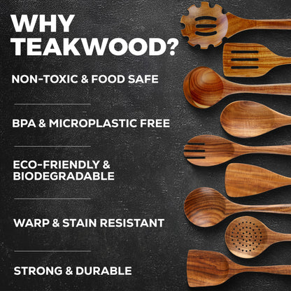 The TeakWood QRAVION™ | Premium Non-Toxic Utensil Set Teak Wood Utensils