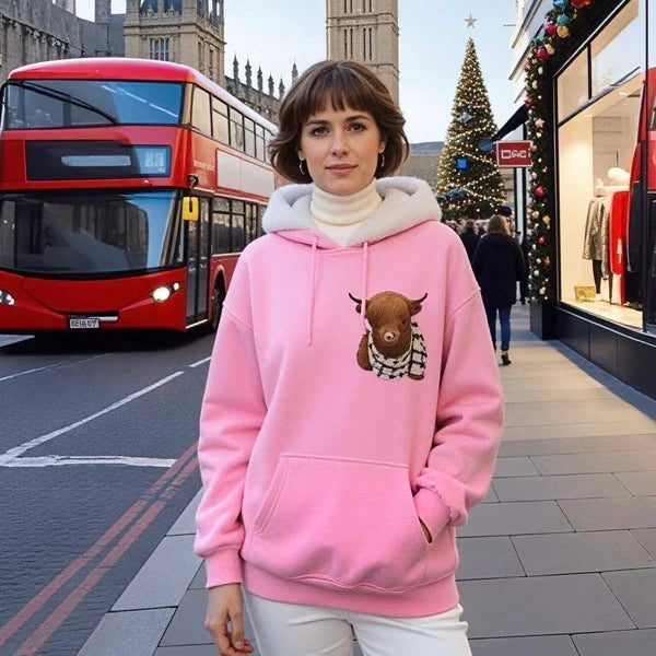 🎄🎅2026 CHRISTMAS SALE 70% OFF!!🎁Cute Highland Cow Cozy Fleece-Lined Hooded Sweatshirt🦬