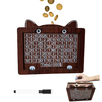 Shaped Wooden Money Saving Challenge Box, $1000 Cash Savings Box for Children or Adults，Coin Bank for Boys and Girls（with Erasable Pen）