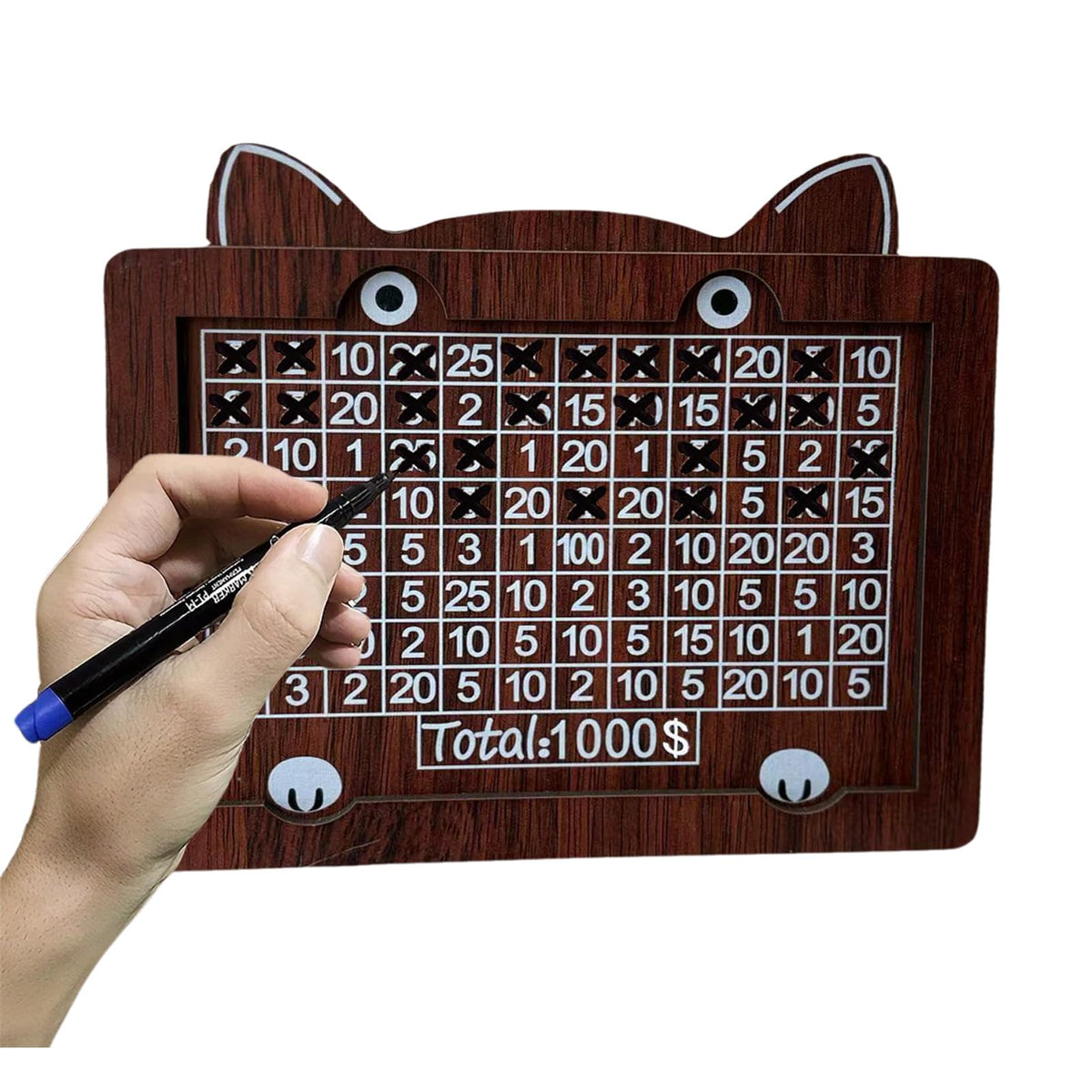 Shaped Wooden Money Saving Challenge Box, $1000 Cash Savings Box for Children or Adults，Coin Bank for Boys and Girls（with Erasable Pen）