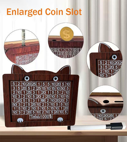Shaped Wooden Money Saving Challenge Box, $1000 Cash Savings Box for Children or Adults，Coin Bank for Boys and Girls（with Erasable Pen）