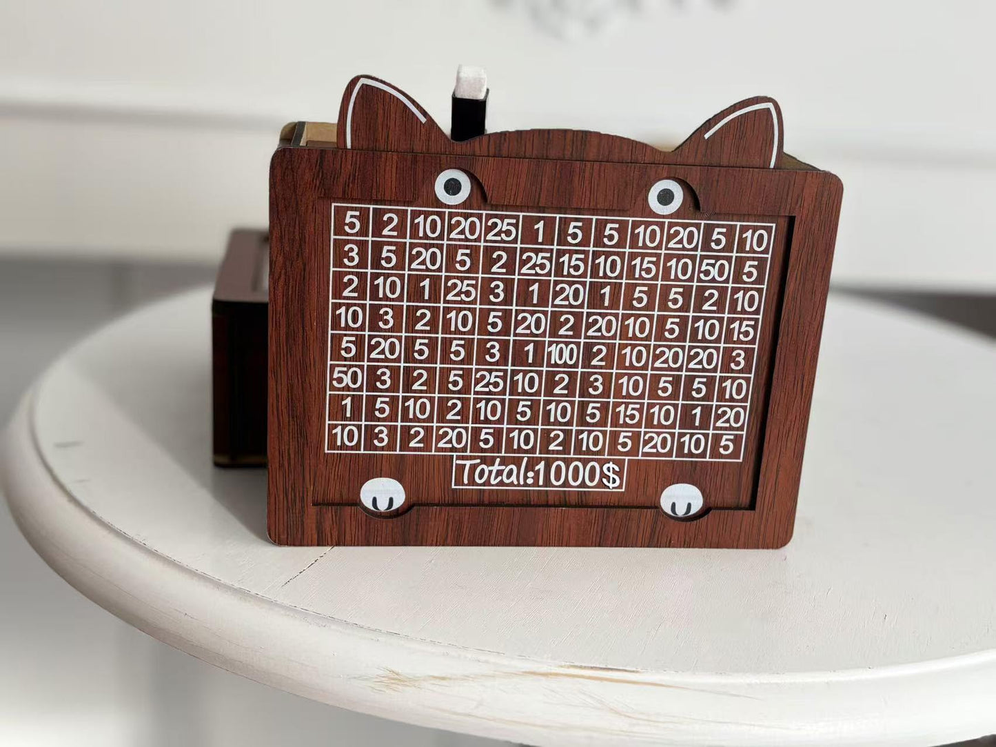 Shaped Wooden Money Saving Challenge Box, $1000 Cash Savings Box for Children or Adults，Coin Bank for Boys and Girls（with Erasable Pen）