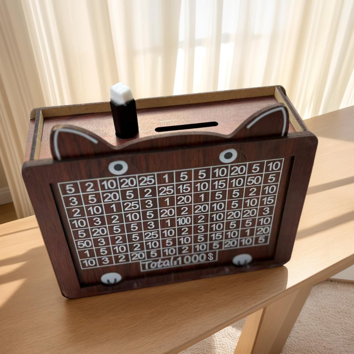 Shaped Wooden Money Saving Challenge Box, $1000 Cash Savings Box for Children or Adults，Coin Bank for Boys and Girls（with Erasable Pen）