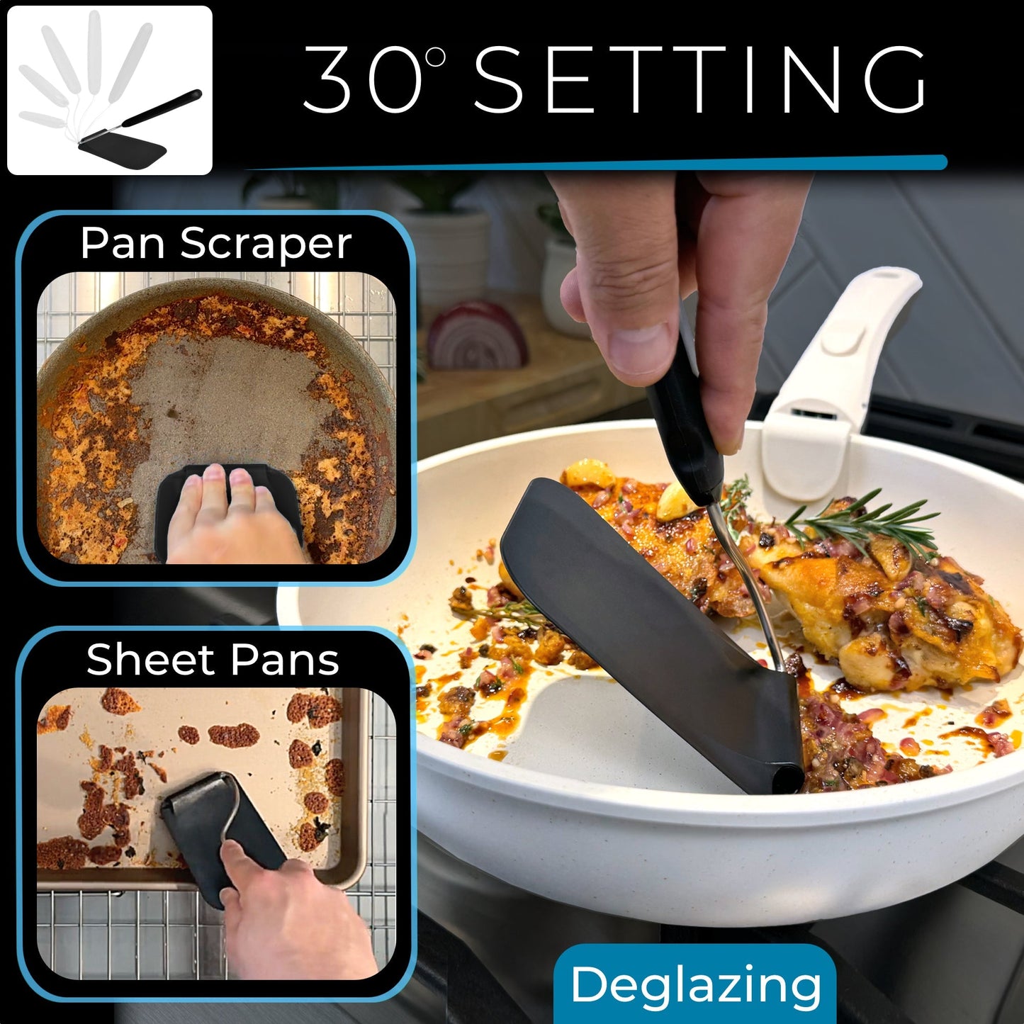 Adjustable Spatula—The spatula that adjusts to your pan — instead of making your wrist adjust to it.
