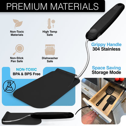 Adjustable Spatula—The spatula that adjusts to your pan — instead of making your wrist adjust to it.