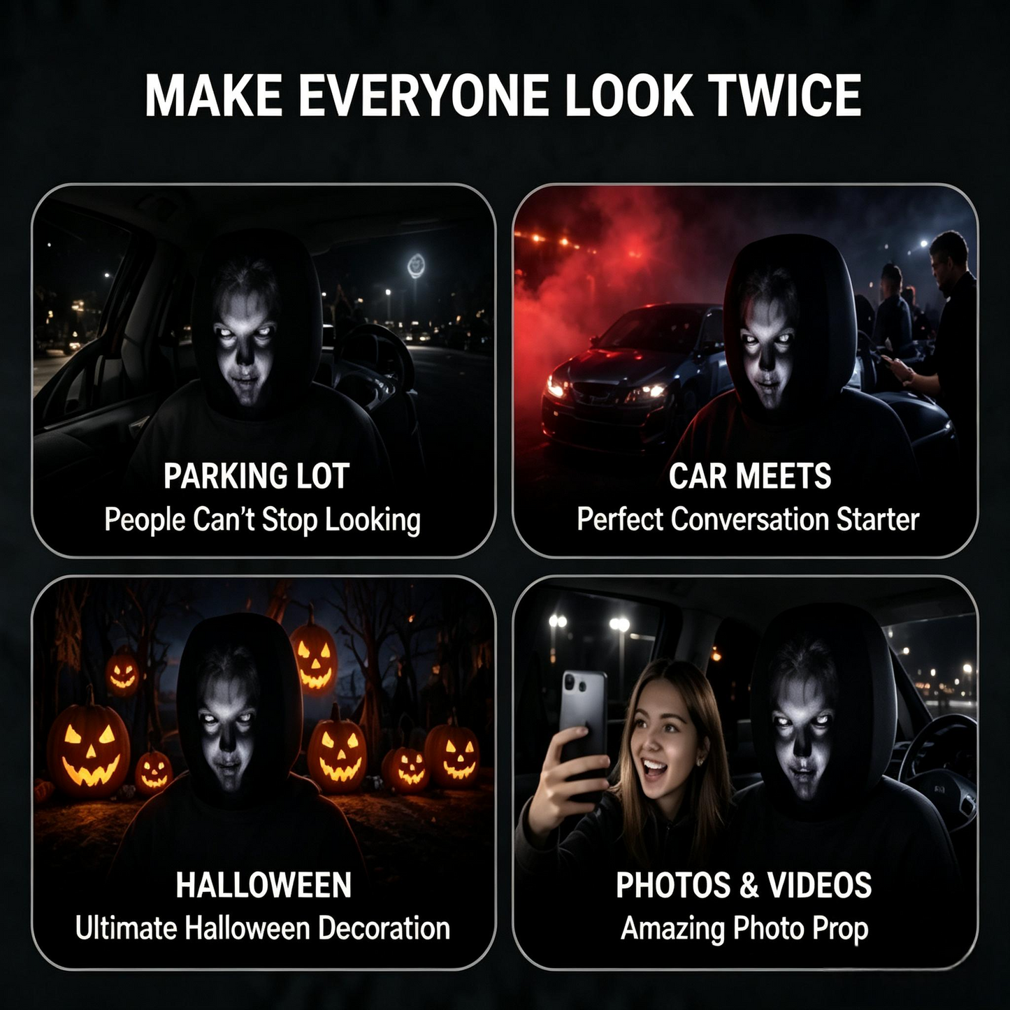 Scary Horror Face Car Headrest Cover - Spooky Halloween Car Accessory