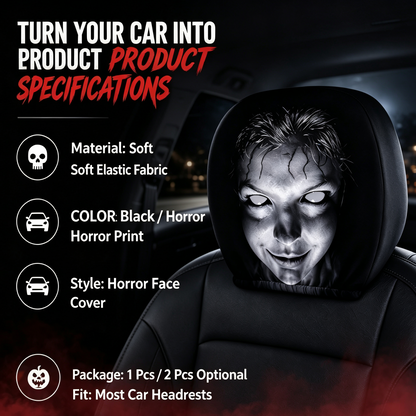 Scary Horror Face Car Headrest Cover - Spooky Halloween Car Accessory