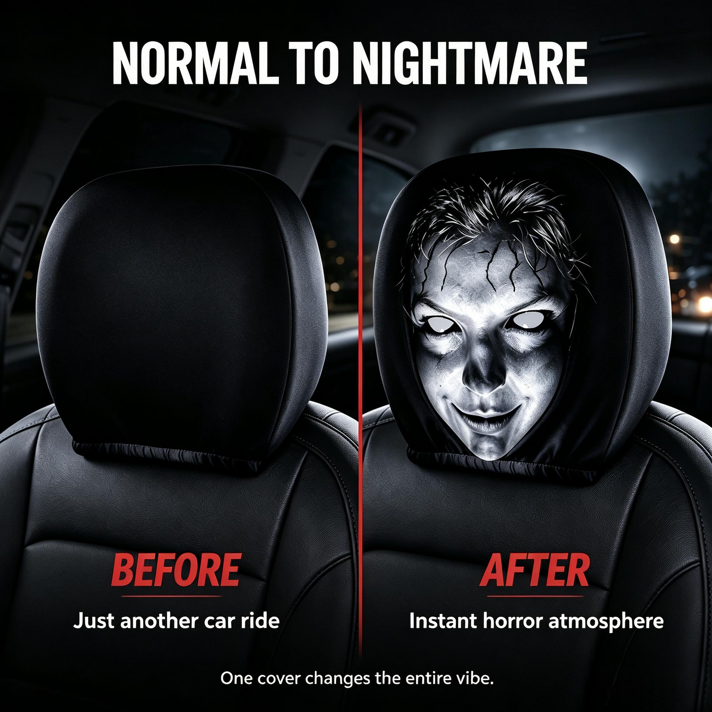 Scary Horror Face Car Headrest Cover - Spooky Halloween Car Accessory