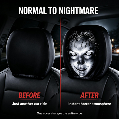 Scary Horror Face Car Headrest Cover - Spooky Halloween Car Accessory