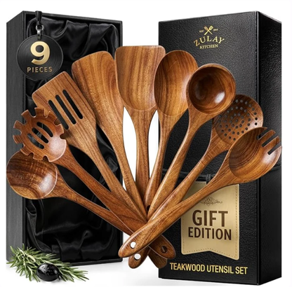 The TeakWood QRAVION™ | Premium Non-Toxic Utensil Set Teak Wood Utensils