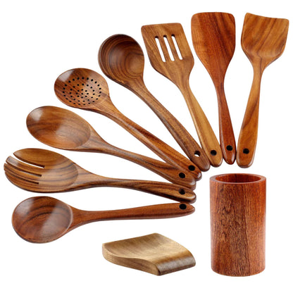 The TeakWood QRAVION™ | Premium Non-Toxic Utensil Set Teak Wood Utensils