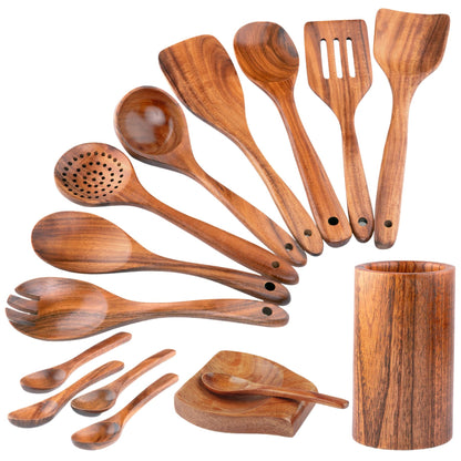 The TeakWood QRAVION™ | Premium Non-Toxic Utensil Set Teak Wood Utensils