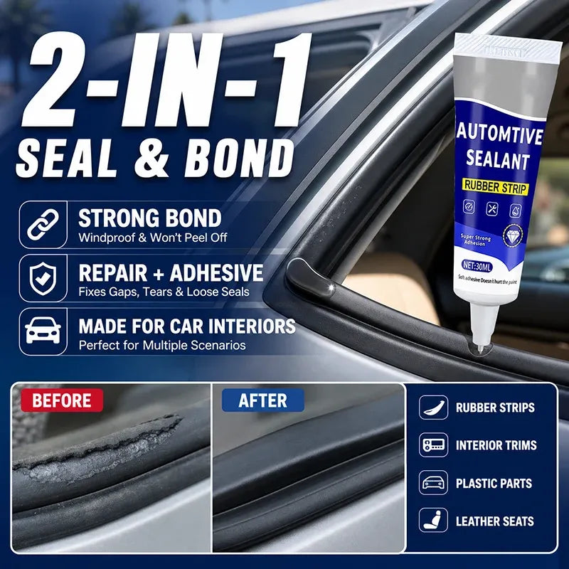 ⭐🚗50% OFF NOW! Car Door Rubber Sealant Adhesive – 2‐In‐1 Seal & Bond Automotive Repair Glue, Fixes Rubber Strip Gaps