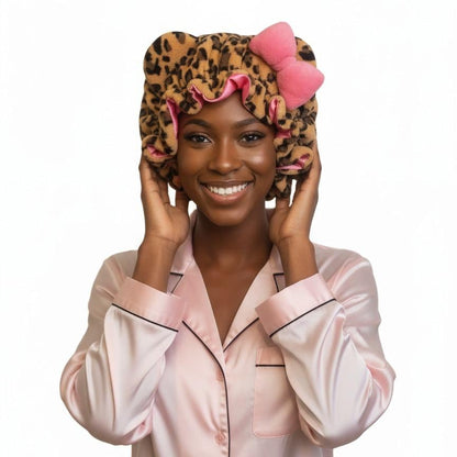 🎀Leopard Print & Pink Teddy Bonnet✨