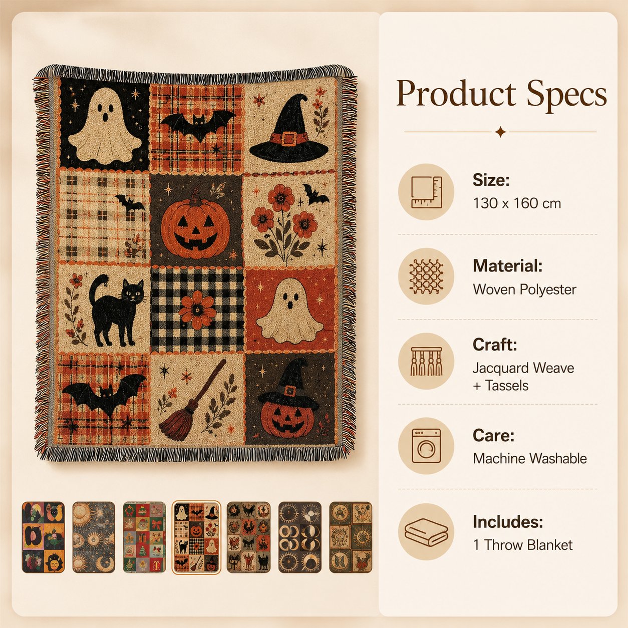 🎃✨Halloween Patchwork Woven Throw Blanket with Tassels