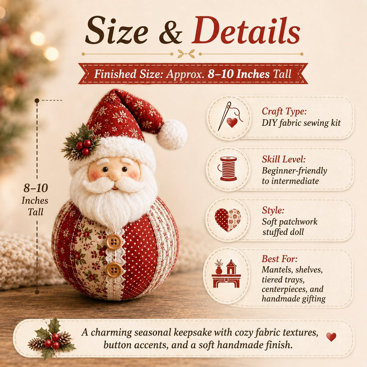 🎄 Save 50% | Christmas Patchwork Doll Sewing Kit – A Cosy Craft for Quiet Moments